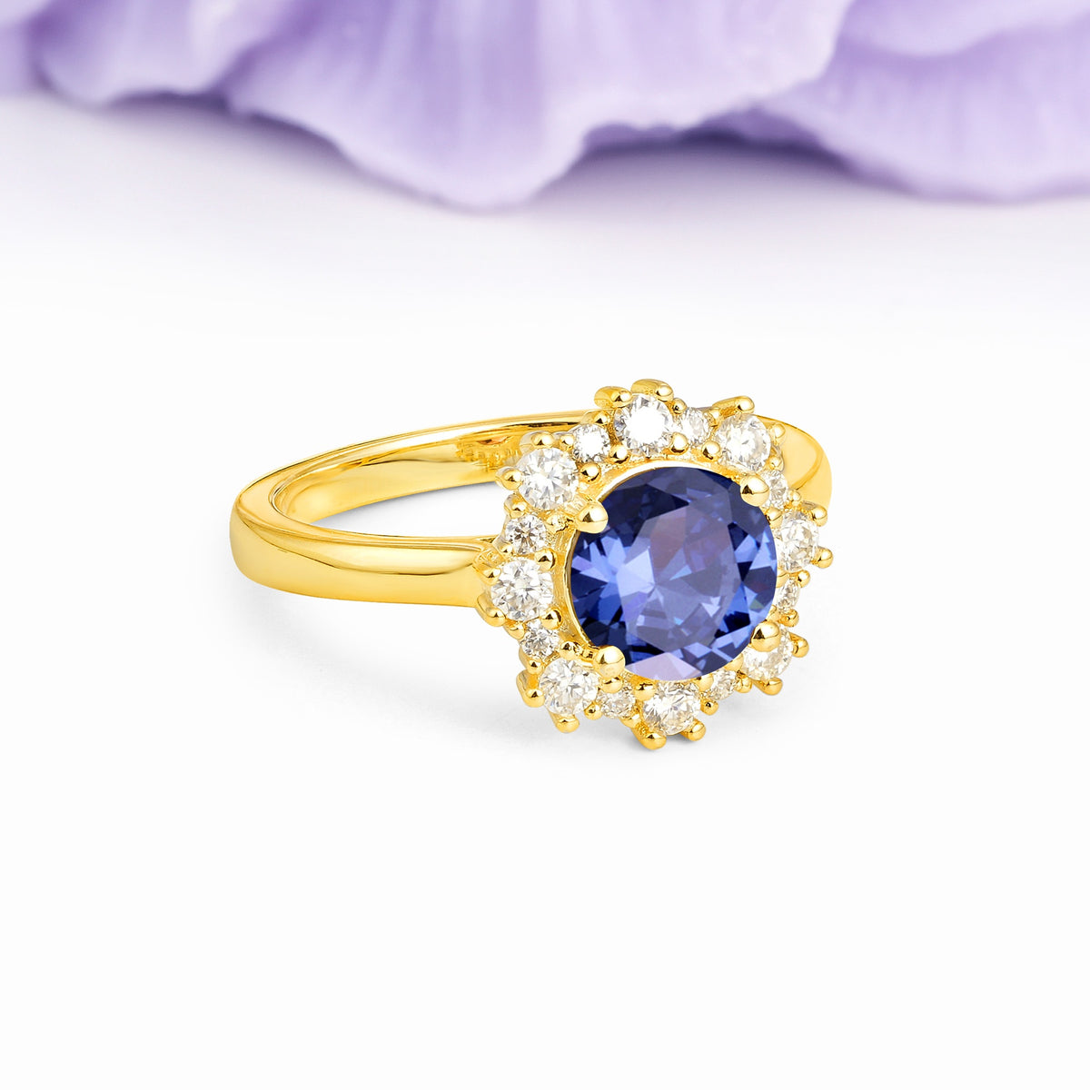 Unique Pavé-Set, Luxurious 4-Prong Round-Cut Tanzanite Engagement Ring - Additional view