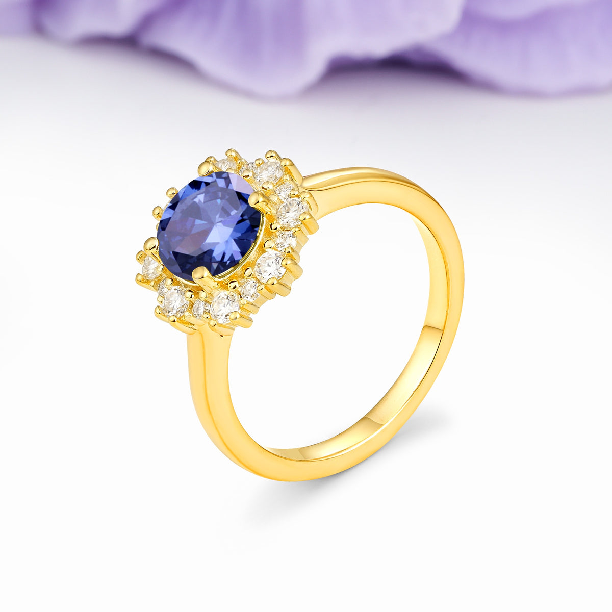 Unique Pavé-Set, Luxurious 4-Prong Round-Cut Tanzanite Engagement Ring - Additional view