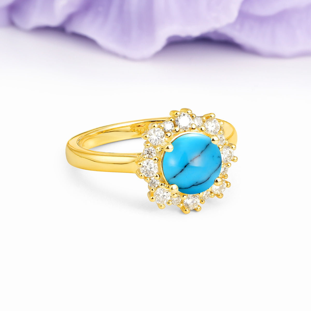Unique Pavé-Set, Luxurious 4-Prong Round-Cut Turquoise Engagement Ring - Additional view
