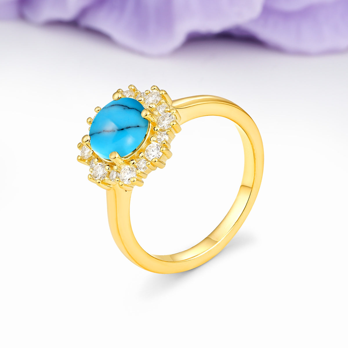 Unique Pavé-Set, Luxurious 4-Prong Round-Cut Turquoise Engagement Ring - Additional view