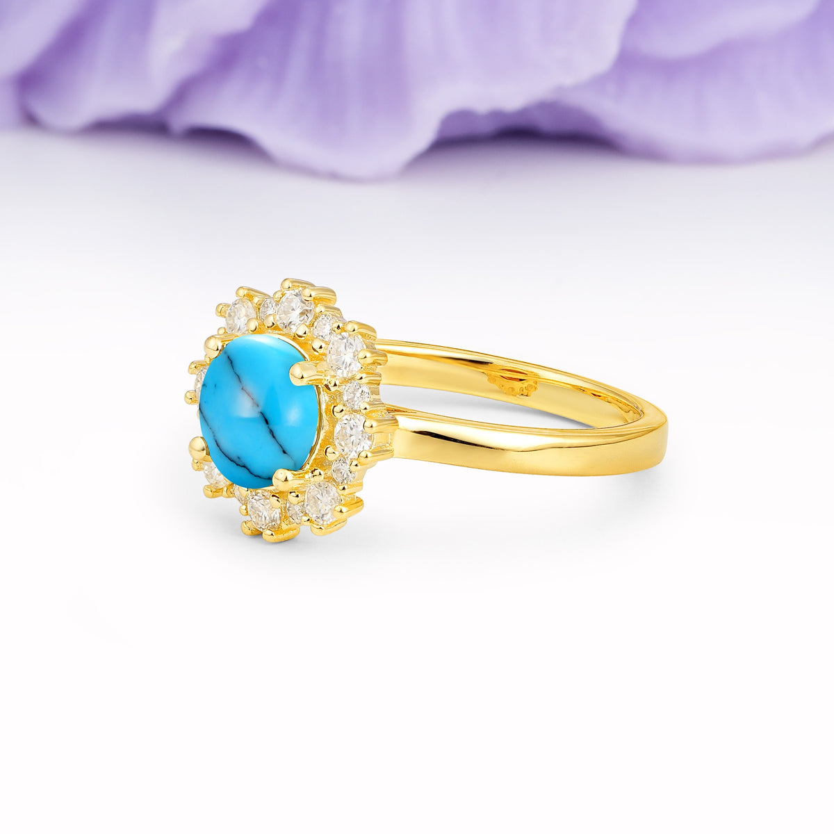 Unique Pavé-Set, Luxurious 4-Prong Round-Cut Turquoise Engagement Ring - Additional view