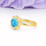 Unique Pavé-Set, Luxurious 4-Prong Round-Cut Turquoise Engagement Ring - Additional view