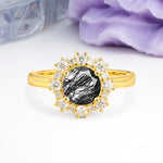 Unique Pavé-Set, Luxurious 4-Prong Round-Cut Black Rutilated Quartz Engagement Ring - Additional view