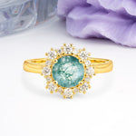 Unique Pavé-Set, Luxurious 4-Prong Round-Cut Moss Agate Engagement Ring - Additional view