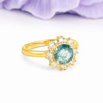 Unique Pavé-Set, Luxurious 4-Prong Round-Cut Moss Agate Engagement Ring - Additional view