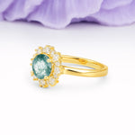 Unique Pavé-Set, Luxurious 4-Prong Round-Cut Moss Agate Engagement Ring - Additional view