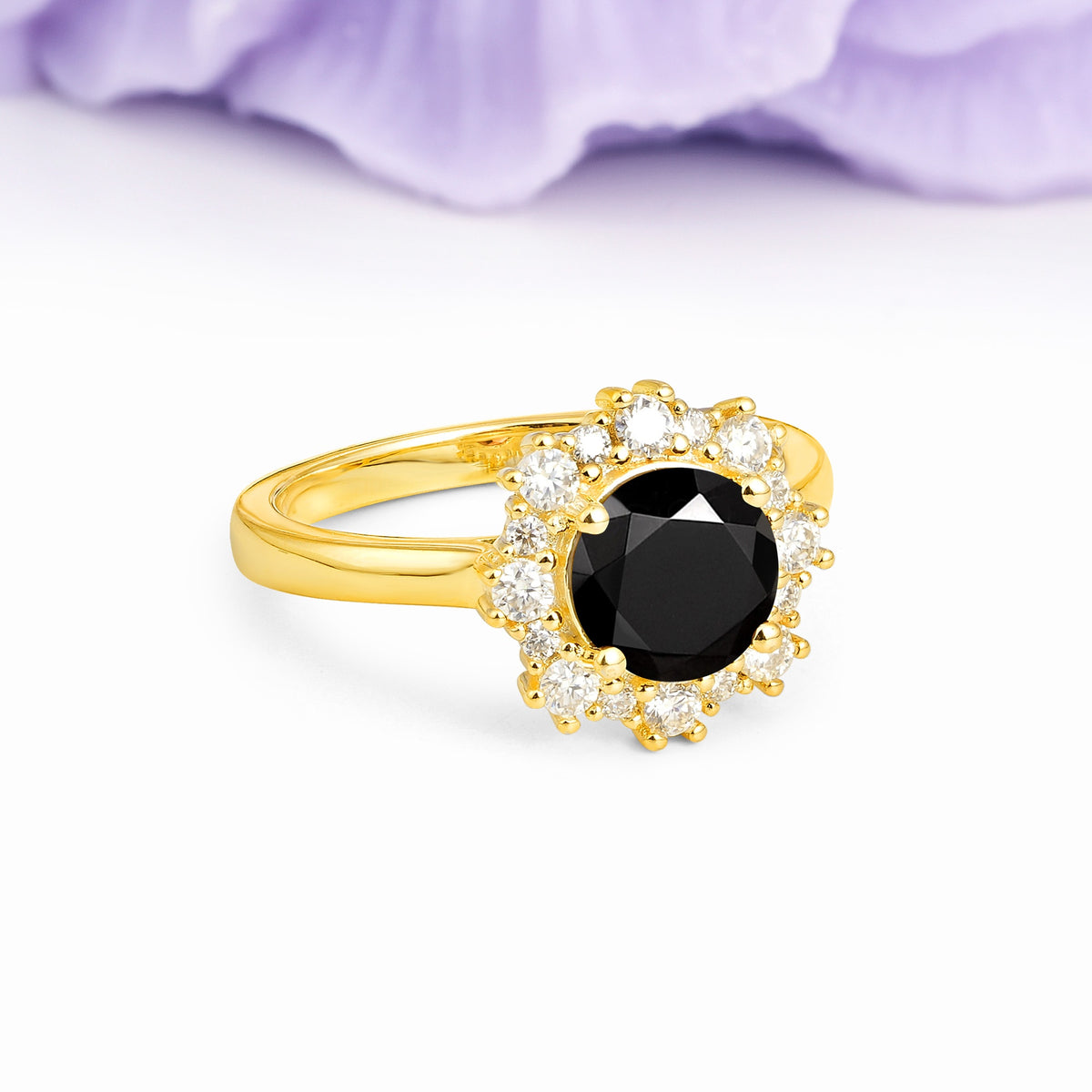 Unique Pavé-Set, Luxurious 4-Prong Round-Cut Black Onyx Engagement Ring - Additional view