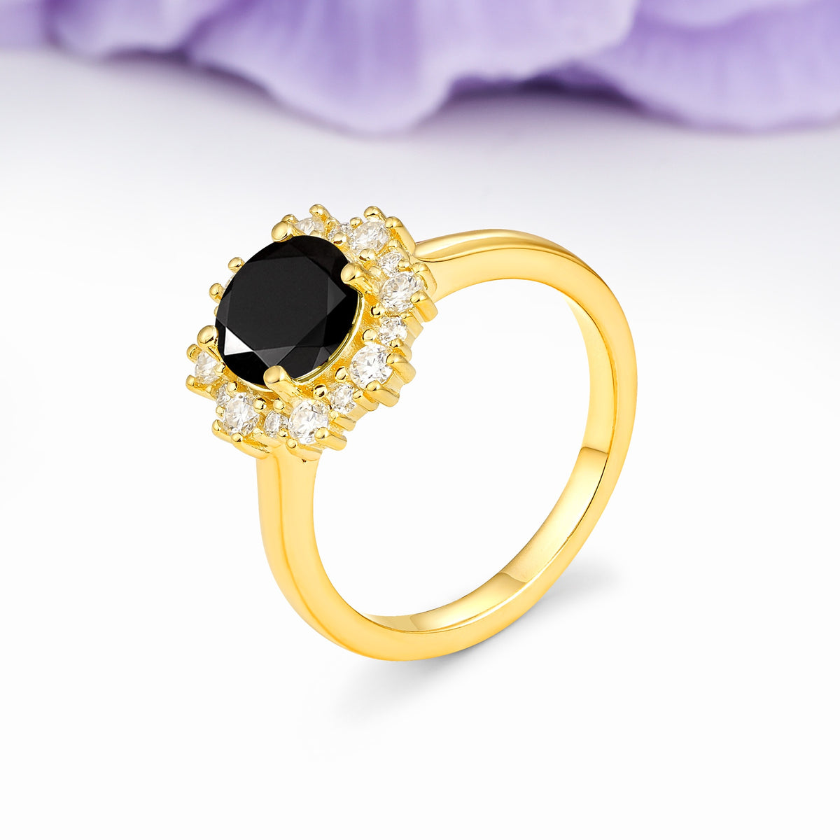 Unique Pavé-Set, Luxurious 4-Prong Round-Cut Black Onyx Engagement Ring - Additional view