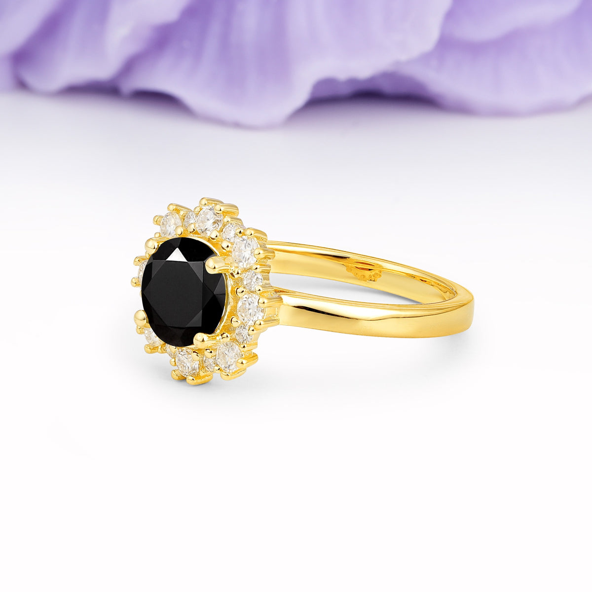 Unique Pavé-Set, Luxurious 4-Prong Round-Cut Black Onyx Engagement Ring - Additional view
