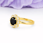 Unique Pavé-Set, Luxurious 4-Prong Round-Cut Black Onyx Engagement Ring - Additional view