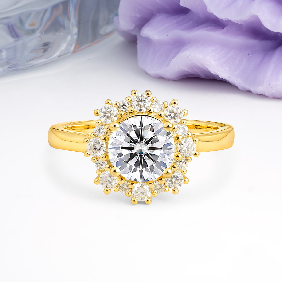 Unique Pavé-Set, Luxurious 4-Prong Round-Cut Lab Diamond Engagement Ring - Additional view
