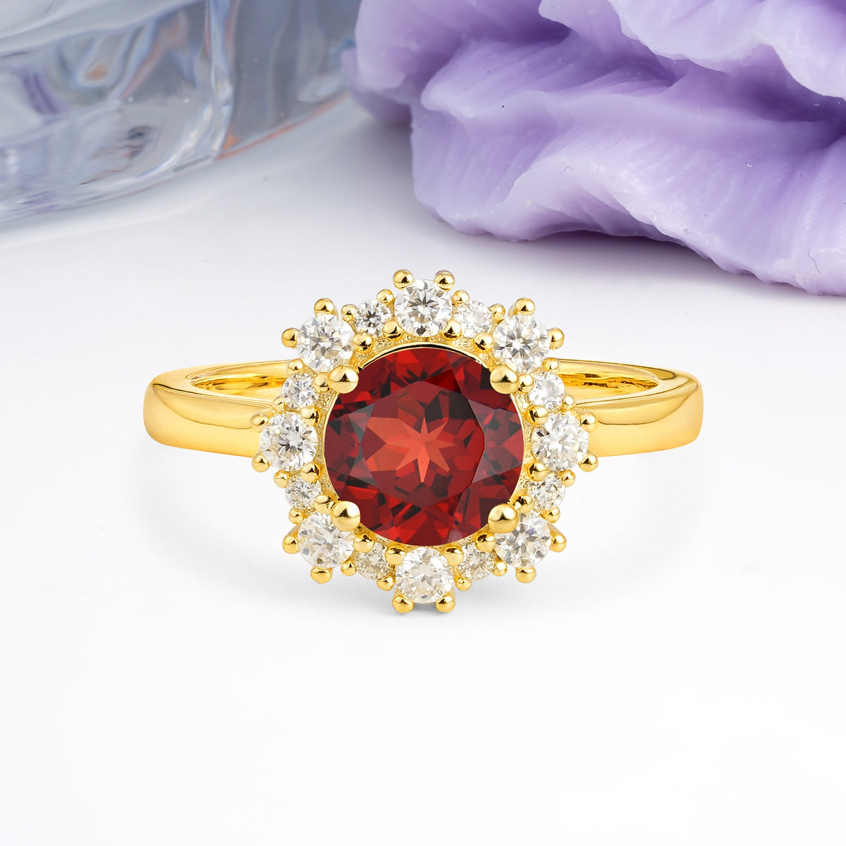 Unique Pavé-Set, Luxurious 4-Prong Round-Cut Garnet Engagement Ring - Additional view