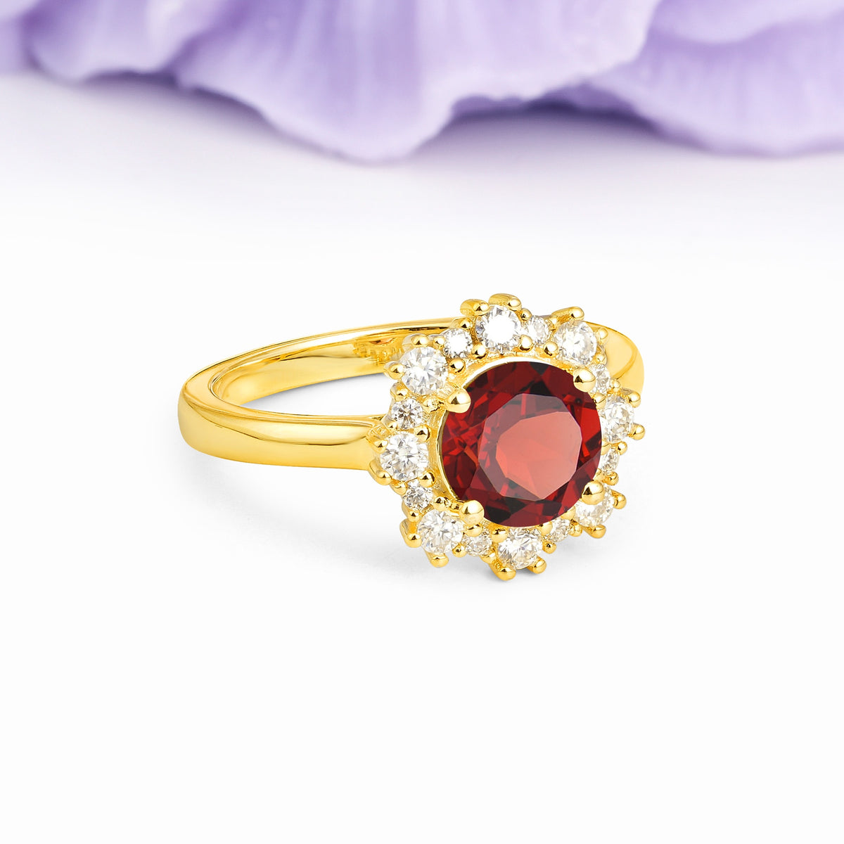 Unique Pavé-Set, Luxurious 4-Prong Round-Cut Garnet Engagement Ring - Additional view