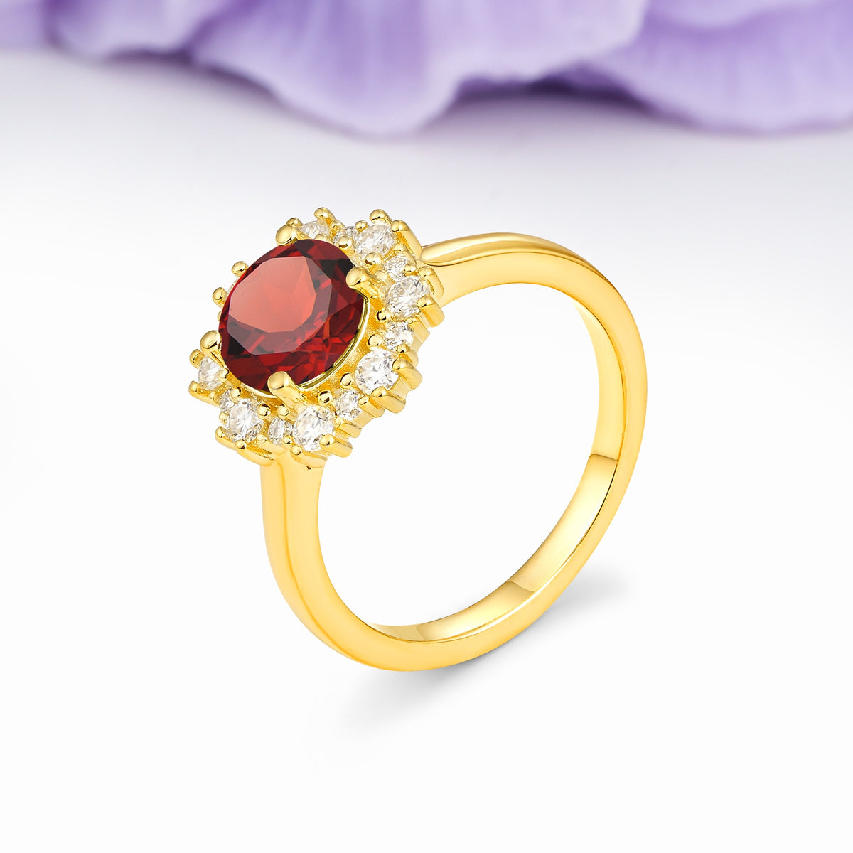Unique Pavé-Set, Luxurious 4-Prong Round-Cut Garnet Engagement Ring - Additional view