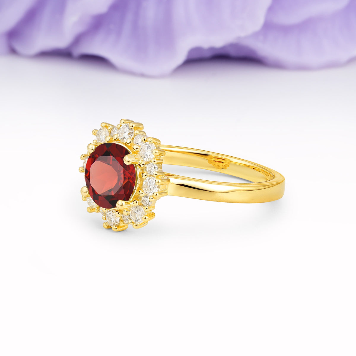 Unique Pavé-Set, Luxurious 4-Prong Round-Cut Garnet Engagement Ring - Additional view