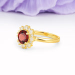 Unique Pavé-Set, Luxurious 4-Prong Round-Cut Garnet Engagement Ring - Additional view