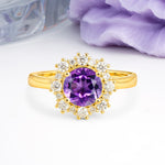 Unique Pavé-Set, Luxurious 4-Prong Round-Cut Amethyst Engagement Ring - Additional view
