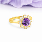Unique Pavé-Set, Luxurious 4-Prong Round-Cut Amethyst Engagement Ring - Additional view