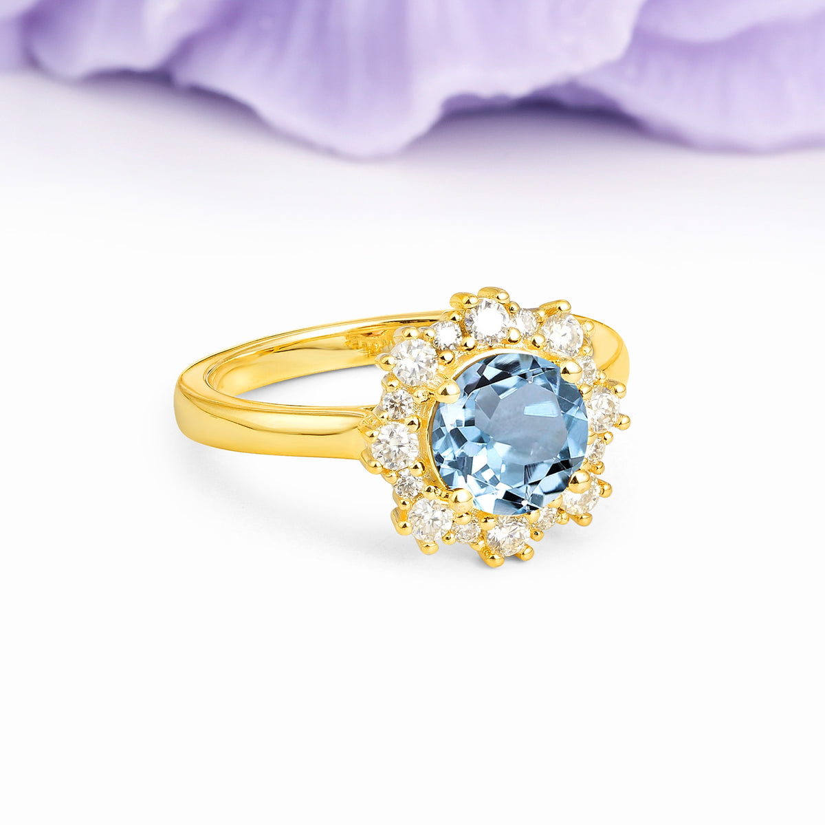 Unique Pavé-Set, Luxurious 4-Prong Round-Cut Aquamarine Engagement Ring - Additional view