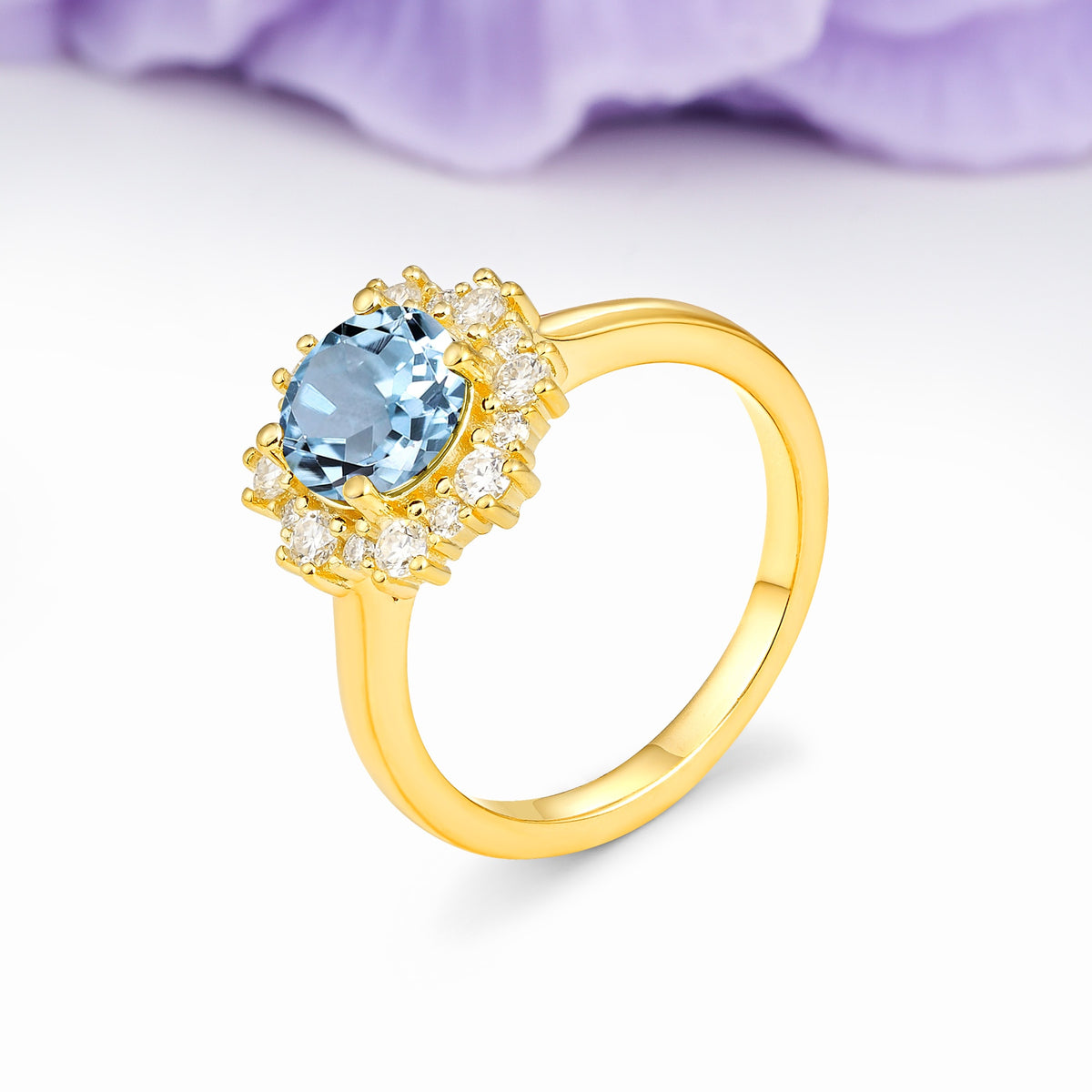 Unique Pavé-Set, Luxurious 4-Prong Round-Cut Aquamarine Engagement Ring - Additional view
