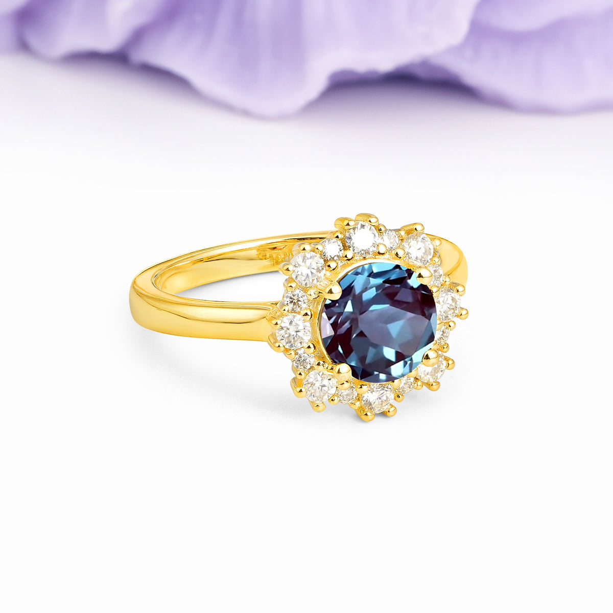 Unique Pavé-Set, Luxurious 4-Prong Round-Cut Alexandrite Engagement Ring - Additional view