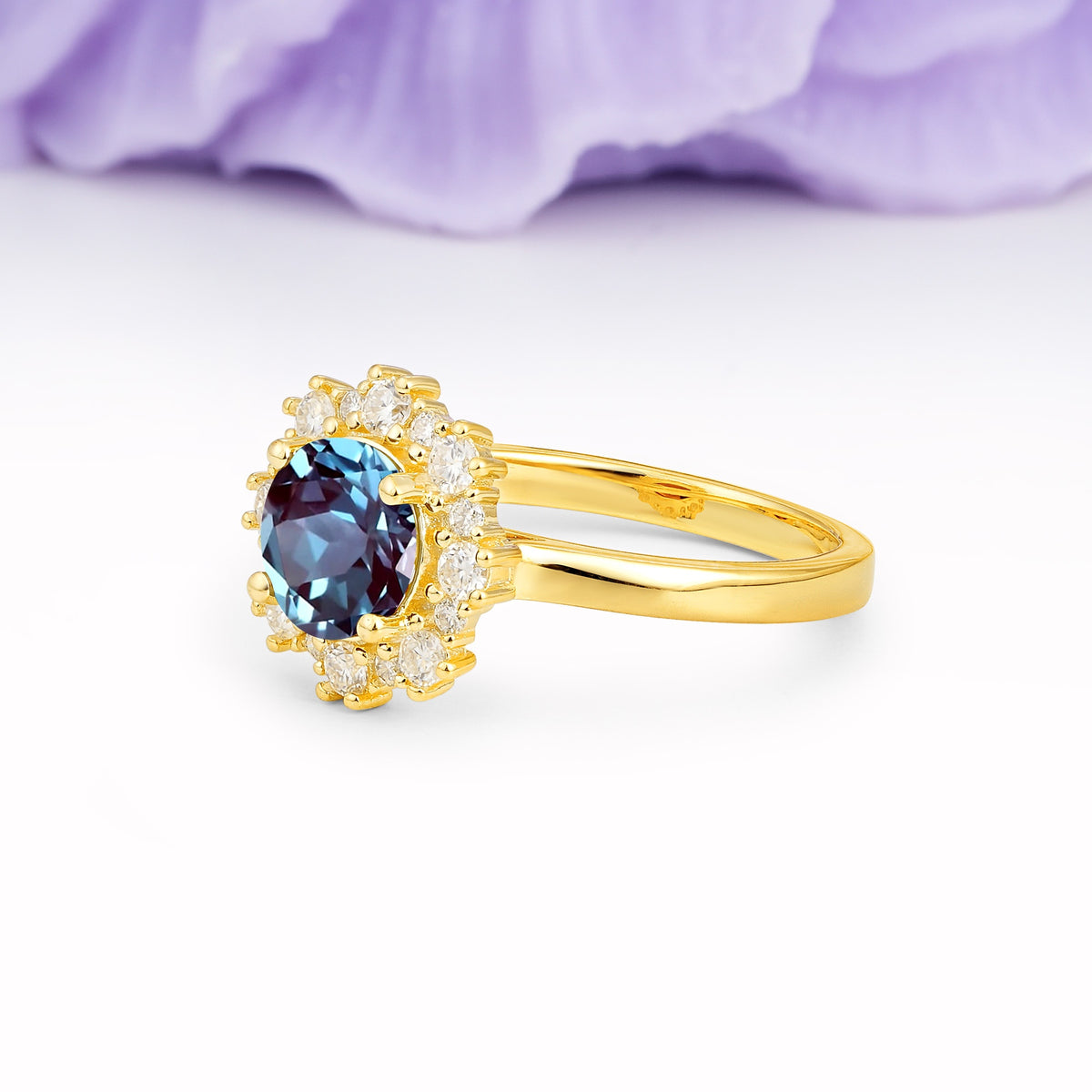 Unique Pavé-Set, Luxurious 4-Prong Round-Cut Alexandrite Engagement Ring - Additional view