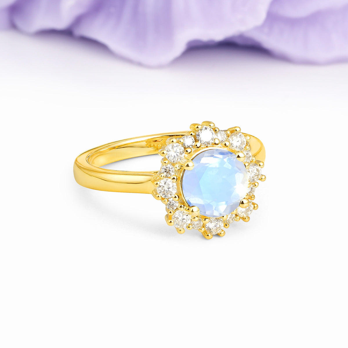 Unique Pavé-Set, Luxurious 4-Prong Round-Cut Moonstone Engagement Ring - Additional view