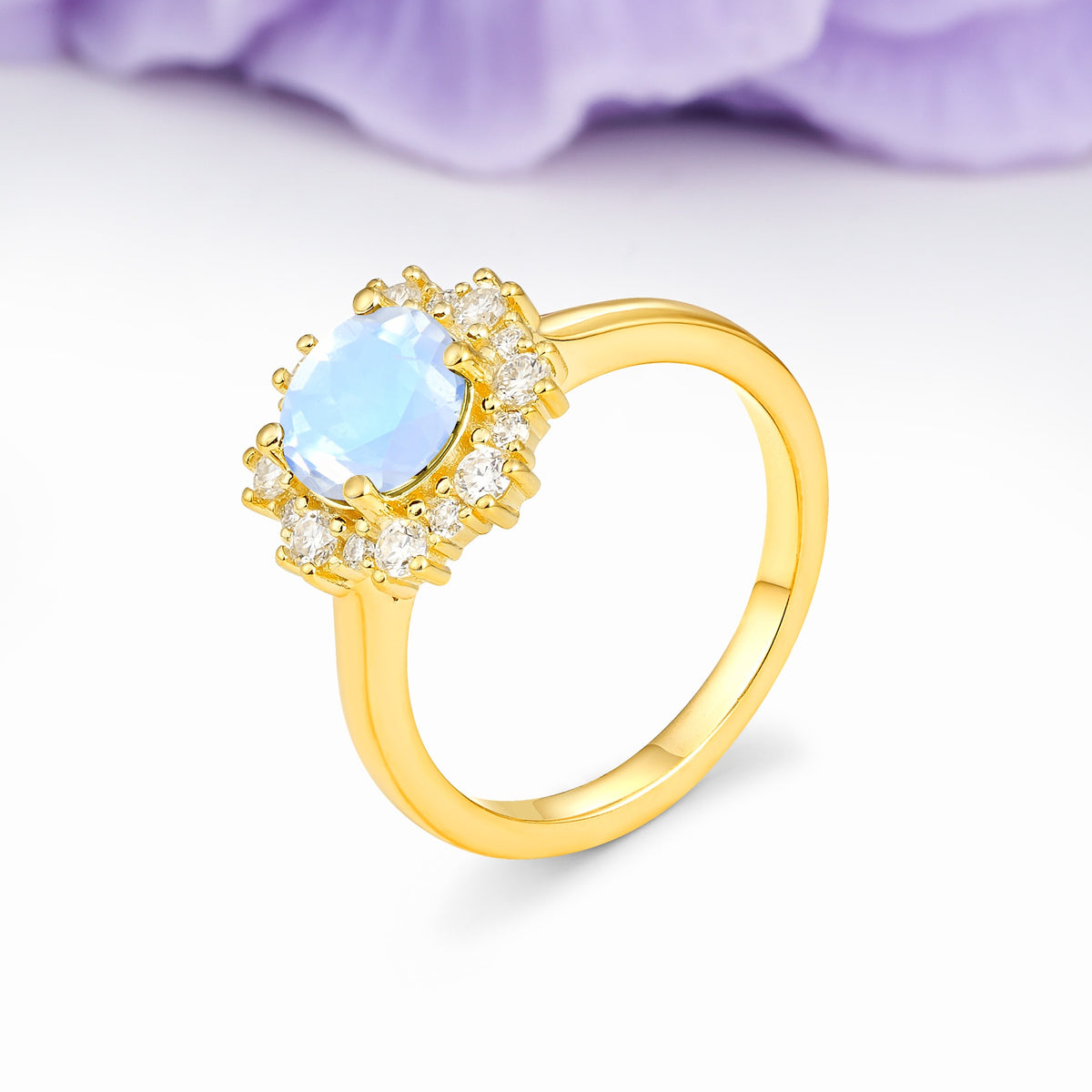 Unique Pavé-Set, Luxurious 4-Prong Round-Cut Moonstone Engagement Ring - Additional view