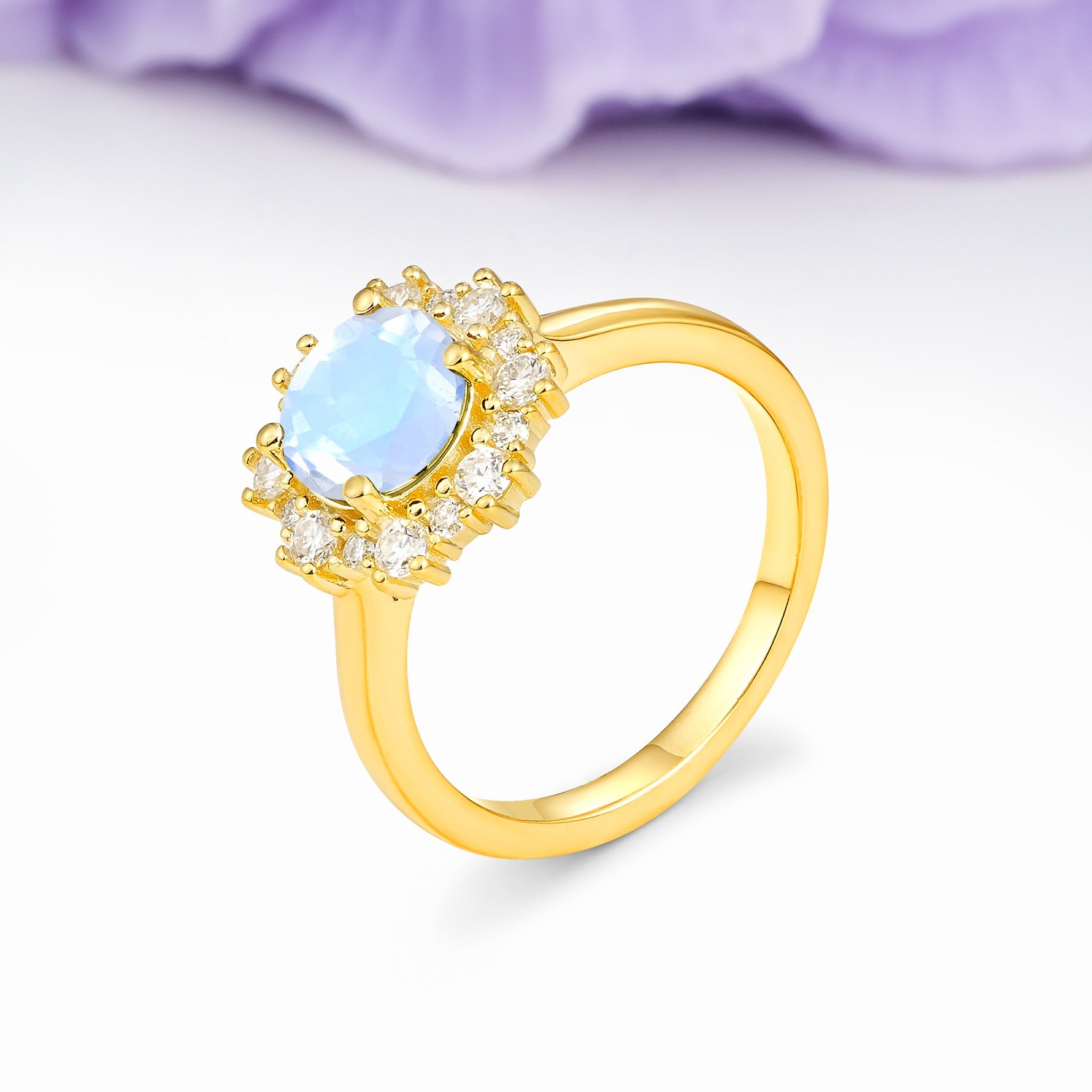 Unique Pavé-Set, Luxurious 4-Prong Round-Cut Moonstone Engagement Ring - Additional view