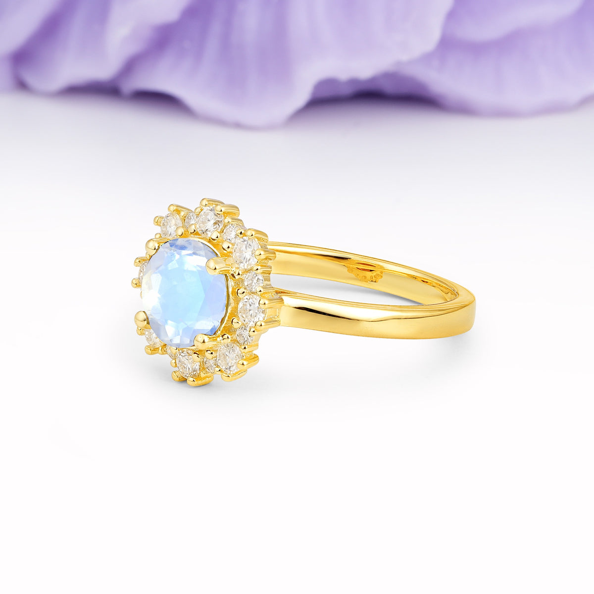 Unique Pavé-Set, Luxurious 4-Prong Round-Cut Moonstone Engagement Ring - Additional view