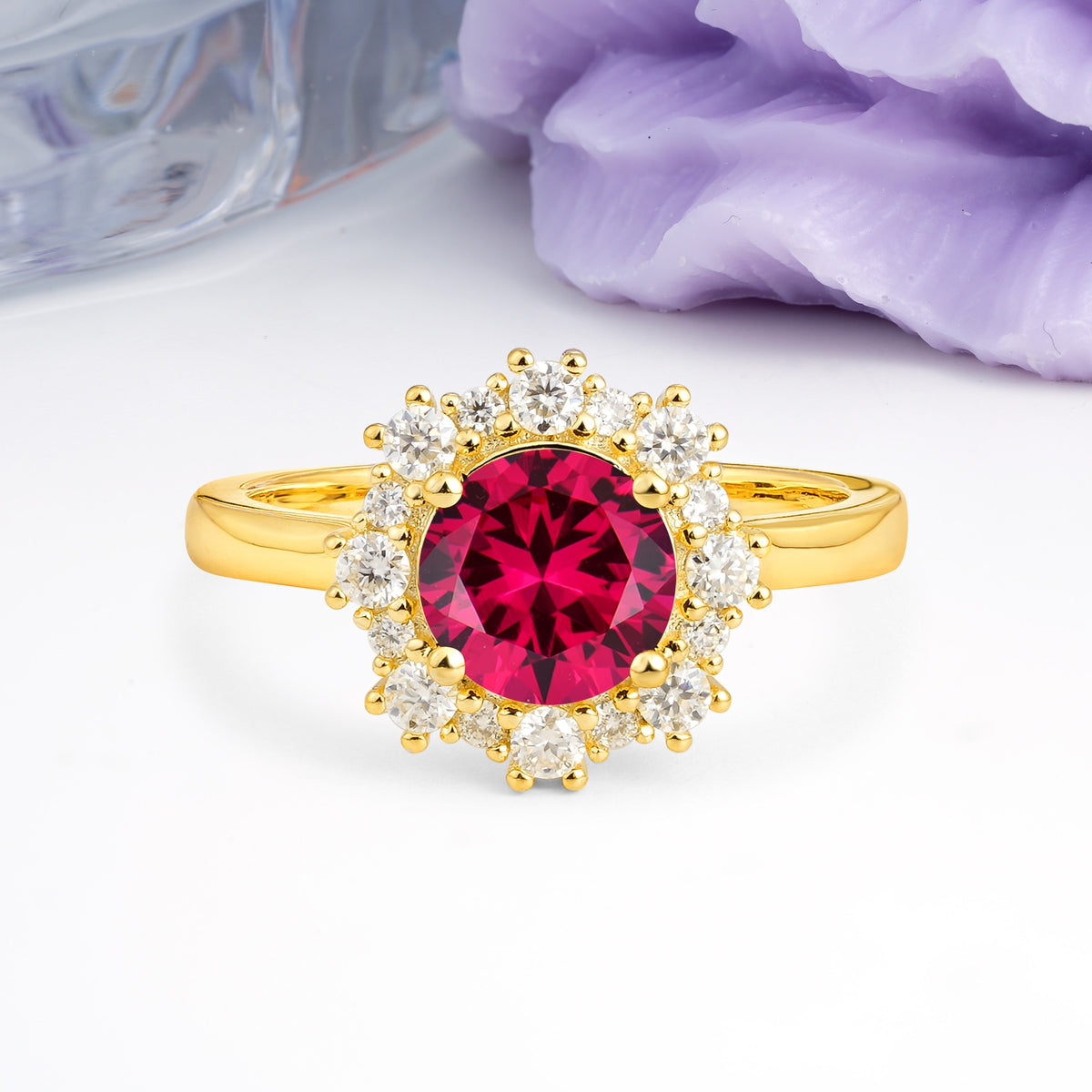 Unique Pavé-Set, Luxurious 4-Prong Round-Cut Ruby Engagement Ring - Additional view