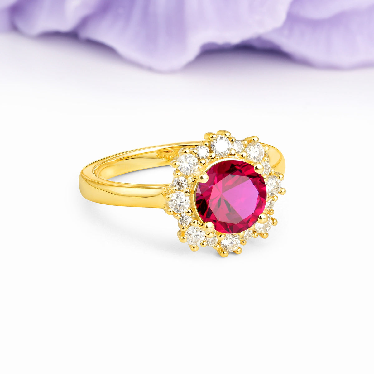 Unique Pavé-Set, Luxurious 4-Prong Round-Cut Ruby Engagement Ring - Additional view