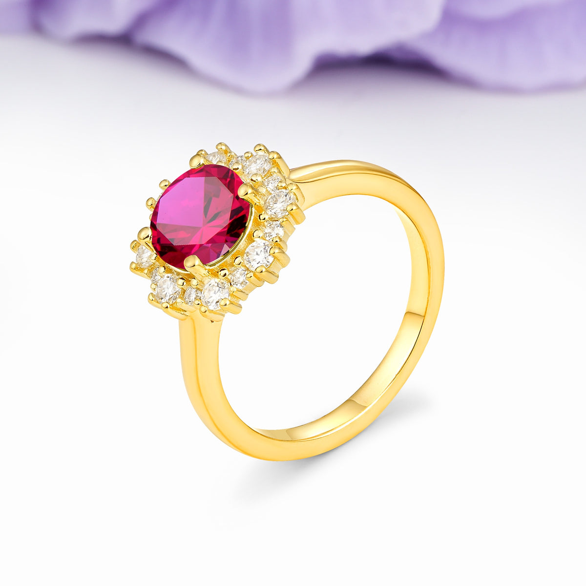 Unique Pavé-Set, Luxurious 4-Prong Round-Cut Ruby Engagement Ring - Additional view