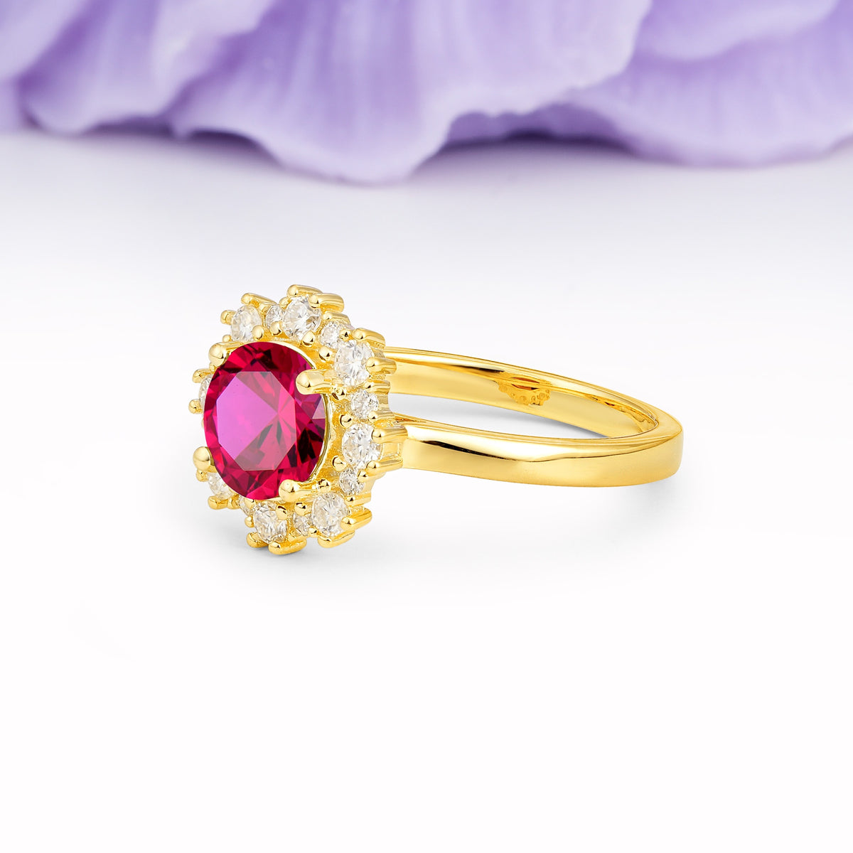 Unique Pavé-Set, Luxurious 4-Prong Round-Cut Ruby Engagement Ring - Additional view