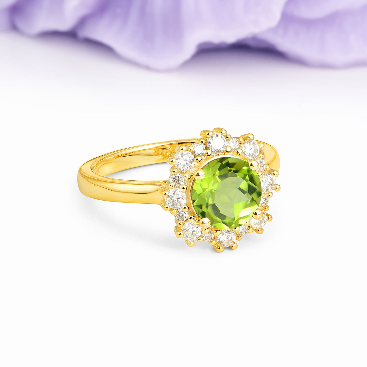 Unique Pavé-Set, Luxurious 4-Prong Round-Cut Peridot Engagement Ring - Additional view