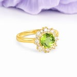 Unique Pavé-Set, Luxurious 4-Prong Round-Cut Peridot Engagement Ring - Additional view
