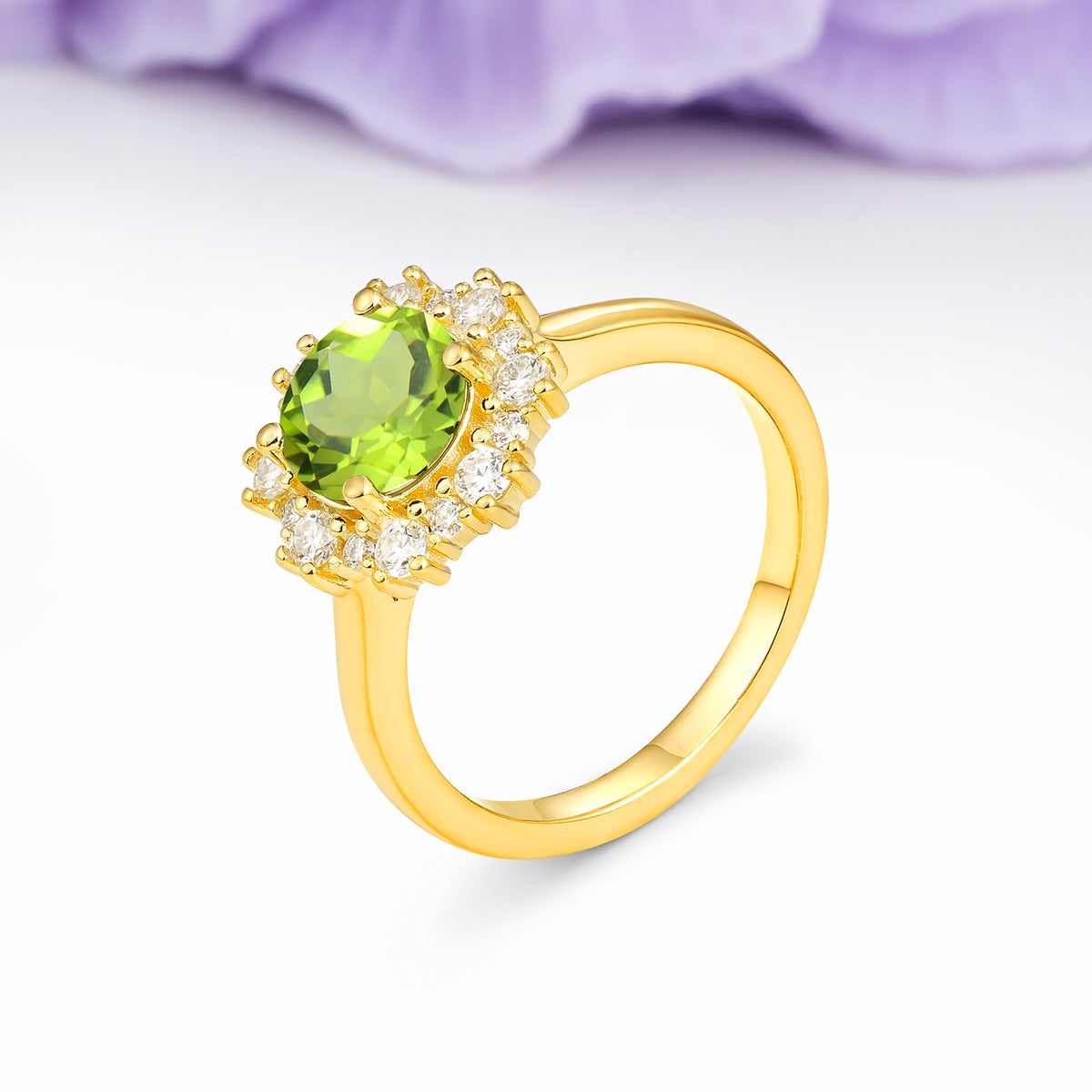 Unique Pavé-Set, Luxurious 4-Prong Round-Cut Peridot Engagement Ring - Additional view