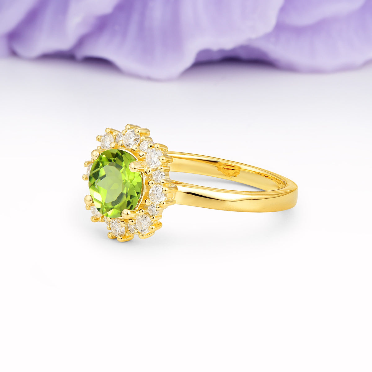 Unique Pavé-Set, Luxurious 4-Prong Round-Cut Peridot Engagement Ring - Additional view