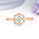 Dainty Plain Polished Band Radiant Flower Halo Princess Cut Fire Opal Engagement Ring - Additional view