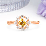 Dainty Plain Polished Band Radiant Flower Halo Princess Cut Citrine Engagement Ring - Additional view
