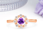 Dainty Plain Polished Band Radiant Flower Halo Princess Cut Amethyst Engagement Ring - Additional view