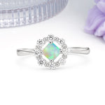 Dainty Plain Polished Band Radiant Flower Halo Princess Cut Fire Opal Engagement Ring - Additional view