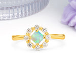 Dainty Plain Polished Band Radiant Flower Halo Princess Cut Fire Opal Engagement Ring - Additional view