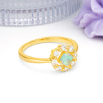 Dainty Plain Polished Band Radiant Flower Halo Princess Cut Fire Opal Engagement Ring - Additional view