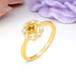 Dainty Plain Polished Band Radiant Flower Halo Princess Cut Citrine Engagement Ring - Additional view