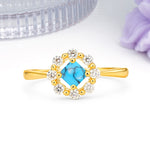 Dainty Plain Polished Band Radiant Flower Halo Princess Cut Turquoise Engagement Ring - Additional view