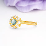 Dainty Plain Polished Band Radiant Flower Halo Princess Cut Moss Agate Engagement Ring - Additional view