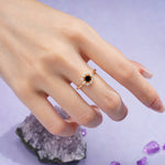 Dainty Plain Polished Band Radiant Flower Halo Princess Cut Black Onyx Engagement Ring - Additional view