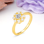 Dainty Plain Polished Band Radiant Flower Halo Princess Cut Lab Diamond Engagement Ring - Additional view