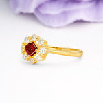 Dainty Plain Polished Band Radiant Flower Halo Princess Cut Garnet Engagement Ring - Additional view